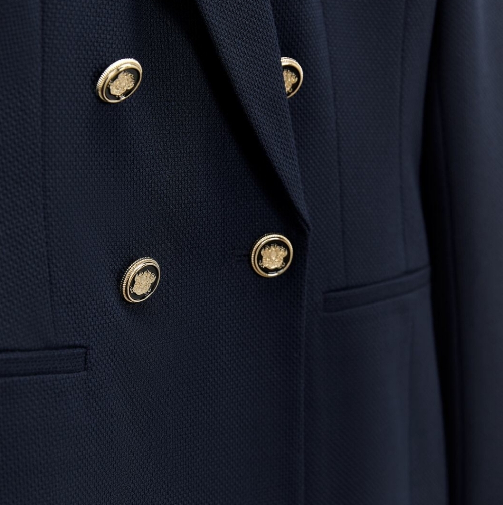 ZARA * DOUBLE BREASTED BLAZER NAVY PIQUE BLAZER - Picture 13 of 13